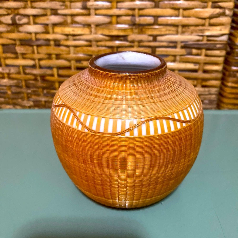 Antique Asian Porcelain woven Vase Urn No Lid